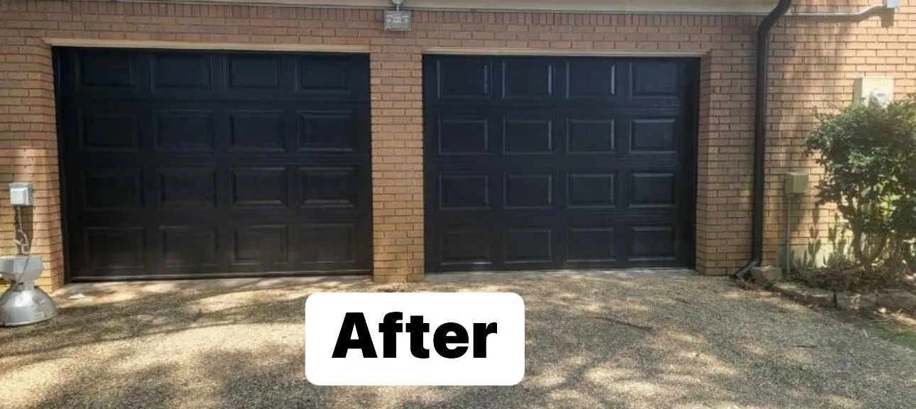 After: Faded single door replaced with an insulated steel door in a matching color
