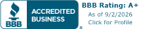 BBB Accredited Business, A+ rating