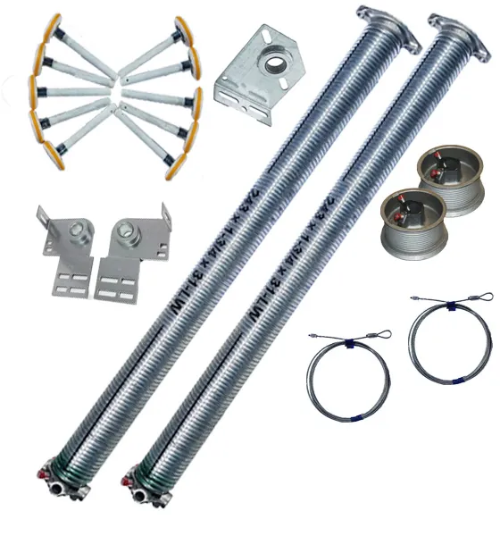 Garage door torsion springs, drums, cables, and bearing plates